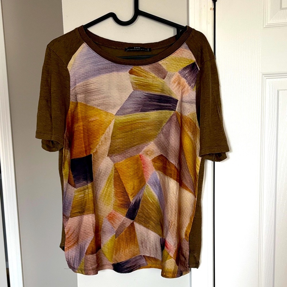 Zara Multicolor Geometric Short Sleeve Top